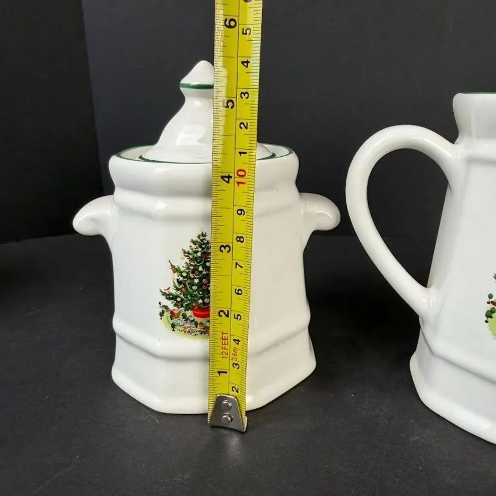Pfaltzgraff Christmas Heritage Multisided Creamer and Lidded Sugar Bowl